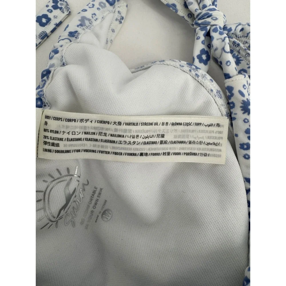 Hollister Blue White Floral Side Tie Bikini Bottoms High Cut Women Medium M